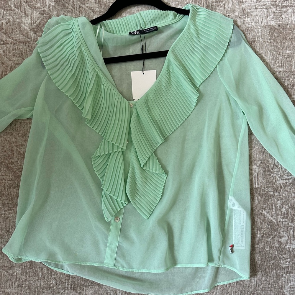 Zara Sheer Mint Blouse - Picture 3 of 3